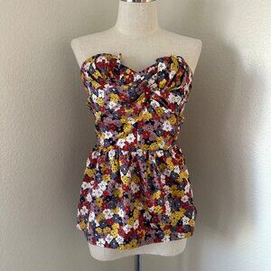 Anthropologie Porridge Pleated Sweetheart Blouse Sleeveless Multicolor Floral Co